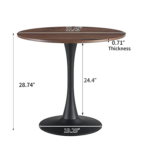 31.5" Modern Round Dining Table with Pedestal Base in Tulip Design, Mid-Century Leisure Table for Living Room Kitchen & Dining Room(Brown)