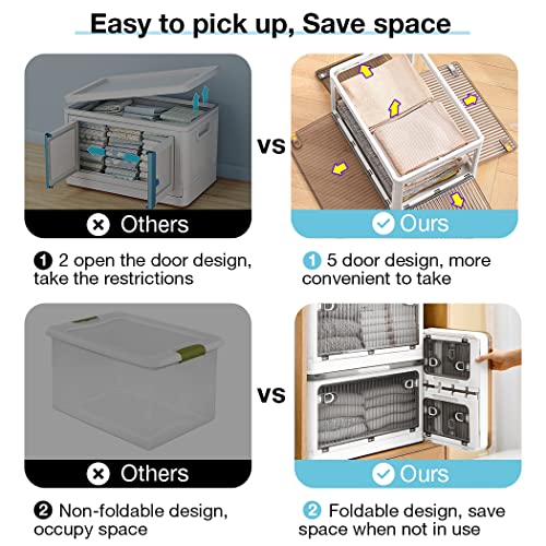 31 Qt Toy Storage Bins With Wheels, 2 Pcs Four Doors Foldable Box for Craft Organizers, Stackable Storage Bins, Organizer Bins for Makeup, Hair Tool, and Blanket, Medium, White