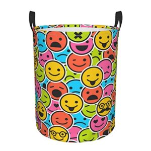 pulinzy smiley face waterproof collapsible laundry hamper, dirty clothes laundry basket, decorative basket bin storage organizer for home/dorm/bathroom/nursery room/toy collection