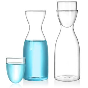 mezchi 2 pack bedside water carafe set with tumbler glass set, 21 oz mouthwash dispenser, glass mouthwash bottle, clear mouth wash container for bathroom, nightstand