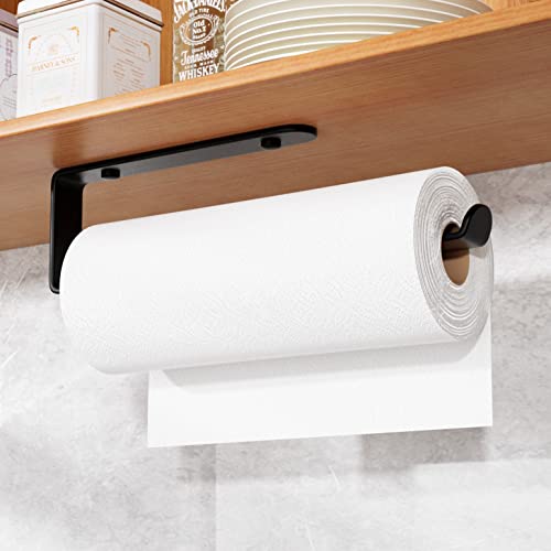 Paper Towel Holder - Self-Adhesive or Drilling, Wall-Mounted Paper Towel Rack Matte Black, Kitchen Towel Rack Under Cabinet, Suitable for Pantry, Kitchen, Bathroom