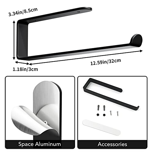 Paper Towel Holder - Self-Adhesive or Drilling, Wall-Mounted Paper Towel Rack Matte Black, Kitchen Towel Rack Under Cabinet, Suitable for Pantry, Kitchen, Bathroom