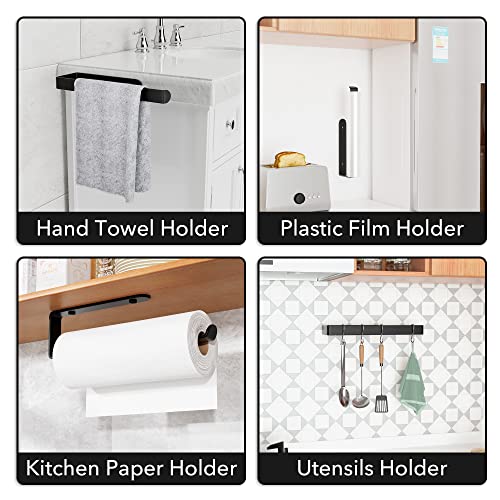 Paper Towel Holder - Self-Adhesive or Drilling, Wall-Mounted Paper Towel Rack Matte Black, Kitchen Towel Rack Under Cabinet, Suitable for Pantry, Kitchen, Bathroom