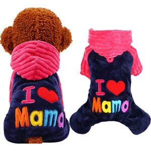 Dog Four Legged Autumn Winter Thick HoodiesI Love Mom Papa Pet Clothes Fleece Dog Sweater Cute Outfit Puppy Pajamas