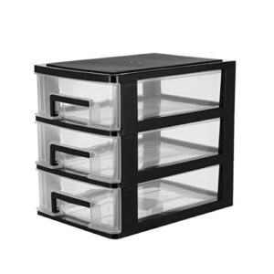 DOITOOL Three- Layer Storage Drawers - Portable Plastic Drawers Organizer - Transparent Kitchen Pantry Storage Cabinet Multifunction Plastic Drawers for Home Office Bedroom（Black