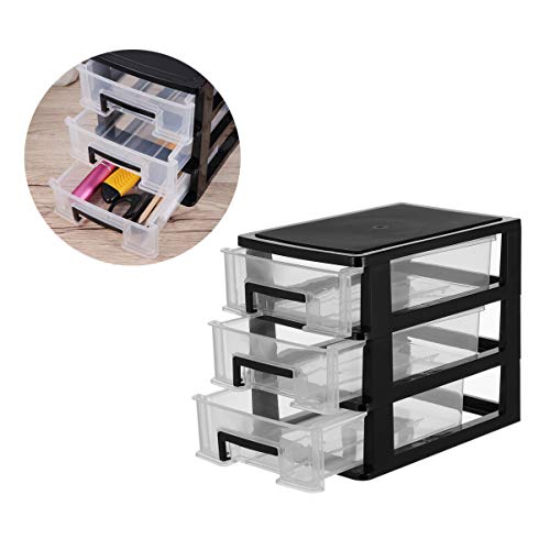 DOITOOL Three- Layer Storage Drawers - Portable Plastic Drawers Organizer - Transparent Kitchen Pantry Storage Cabinet Multifunction Plastic Drawers for Home Office Bedroom（Black