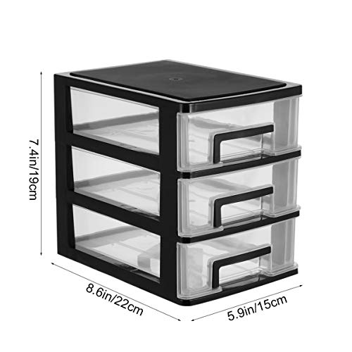 DOITOOL Three- Layer Storage Drawers - Portable Plastic Drawers Organizer - Transparent Kitchen Pantry Storage Cabinet Multifunction Plastic Drawers for Home Office Bedroom（Black