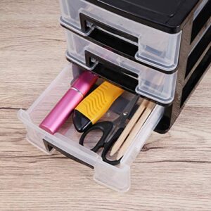 DOITOOL Three- Layer Storage Drawers - Portable Plastic Drawers Organizer - Transparent Kitchen Pantry Storage Cabinet Multifunction Plastic Drawers for Home Office Bedroom（Black