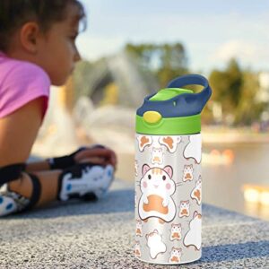 Small Water Bottle for Kid 12oz Cute Hamsters Insulated Bottle with Straw Lid Stainless Steel Tumbler Vacuum Cup Thermal Bottles