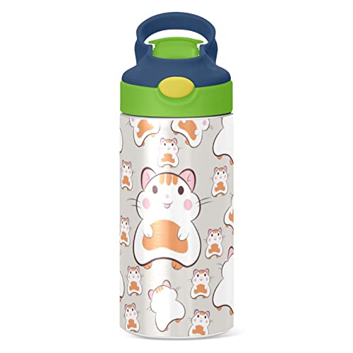 Small Water Bottle for Kid 12oz Cute Hamsters Insulated Bottle with Straw Lid Stainless Steel Tumbler Vacuum Cup Thermal Bottles