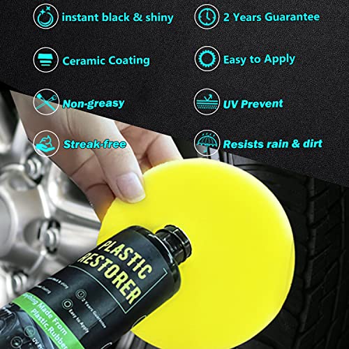 Plastic Restorer for Cars, Ceramic Trim Coat Kit Quick Plastic Trim Restorer, Automotive Interior Plastic Part Ceramic Coating with Sponge and Nozzle, Resists Water, UV Rays, Dirt, Not Dressing, 200ml