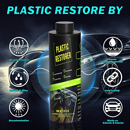 Plastic Restorer for Cars, Ceramic Trim Coat Kit Quick Plastic Trim Restorer, Automotive Interior Plastic Part Ceramic Coating with Sponge and Nozzle, Resists Water, UV Rays, Dirt, Not Dressing, 200ml