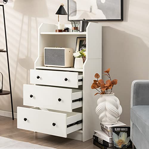 Giantex 3 Drawers Dresser for Bedroom - Modern Storage Dresser Chest of Drawers with 2 Shelves, 3 Pull-Out Drawers, Anti-toppling Device, Storage Organizer for Bedroom, Living Room, Entryway, White