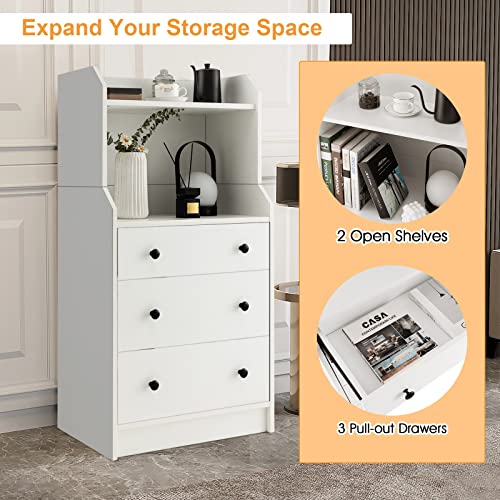 Giantex 3 Drawers Dresser for Bedroom - Modern Storage Dresser Chest of Drawers with 2 Shelves, 3 Pull-Out Drawers, Anti-toppling Device, Storage Organizer for Bedroom, Living Room, Entryway, White