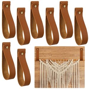 8 pieces artificial leather wall hooks 1 x 4.7 inches wall hanging strap wall mounted loop for hanging leather strap hangers for bathroom bedroom kitchen towel holder supplies (dark yellow)