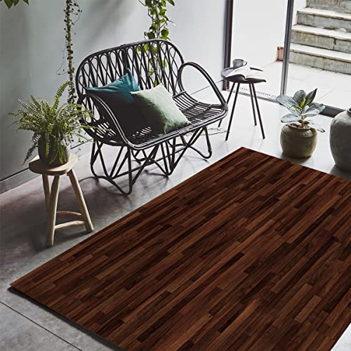 Modern Contemporary Black Brown Wood Texture Area Rug for Living Room Bedroom Dining Room Washable No-Slip Indoor Outdoor Floor Carpet Kitchen Laundry Balcony Runner Rug 3x5