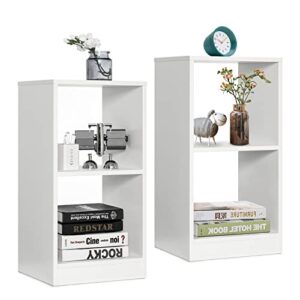 giantex 2-pcs 2-tier white bookshelf, narrow wood bookcase with anti-tipping kit, short open shelving rack for small space, mini cube bookshelf for living room, bedroom, kids room, classroom