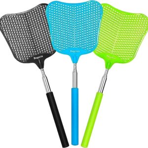 Fly Swatters-Begonia Telescopic Flyswatter Heavey Duty Set with Stainless Steel Extendable Handles for Indoor/Outdoor/Classroom/Office (3 Pack)