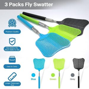 Fly Swatters-Begonia Telescopic Flyswatter Heavey Duty Set with Stainless Steel Extendable Handles for Indoor/Outdoor/Classroom/Office (3 Pack)