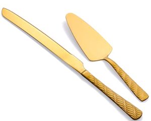 fullyware gold cake cutting set, stainless steel cake knife and server set, cake pie cutter set for wedding, birthday, party