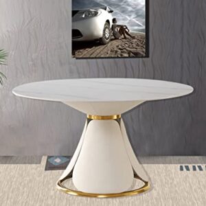 Leavader Modern Marble Round Dining Table - 53" Engineered Stone Dining Table with Round Marble Tabletop and Petal-Shaped Base, Marble White Round Dining Table for Home Kitchen