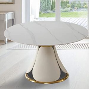 Leavader Modern Marble Round Dining Table - 53" Engineered Stone Dining Table with Round Marble Tabletop and Petal-Shaped Base, Marble White Round Dining Table for Home Kitchen