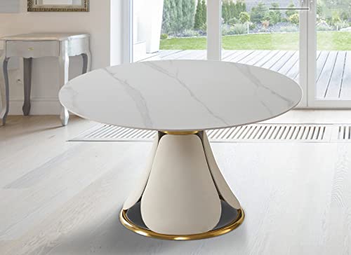 Leavader Modern Marble Round Dining Table - 53" Engineered Stone Dining Table with Round Marble Tabletop and Petal-Shaped Base, Marble White Round Dining Table for Home Kitchen