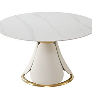 Leavader Modern Marble Round Dining Table - 53" Engineered Stone Dining Table with Round Marble Tabletop and Petal-Shaped Base, Marble White Round Dining Table for Home Kitchen