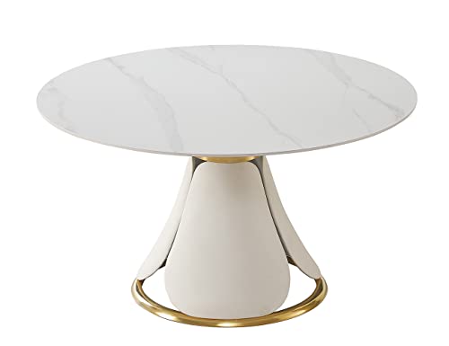 Leavader Modern Marble Round Dining Table - 53" Engineered Stone Dining Table with Round Marble Tabletop and Petal-Shaped Base, Marble White Round Dining Table for Home Kitchen