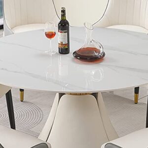 Leavader Modern Marble Round Dining Table - 53" Engineered Stone Dining Table with Round Marble Tabletop and Petal-Shaped Base, Marble White Round Dining Table for Home Kitchen