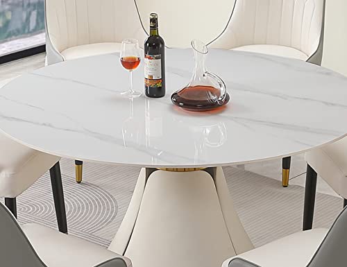 Leavader Modern Marble Round Dining Table - 53" Engineered Stone Dining Table with Round Marble Tabletop and Petal-Shaped Base, Marble White Round Dining Table for Home Kitchen