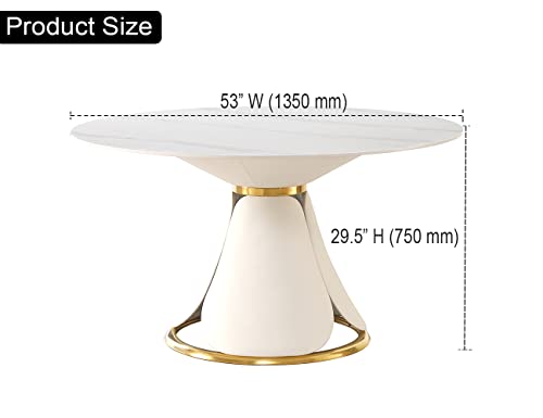 Leavader Modern Marble Round Dining Table - 53" Engineered Stone Dining Table with Round Marble Tabletop and Petal-Shaped Base, Marble White Round Dining Table for Home Kitchen