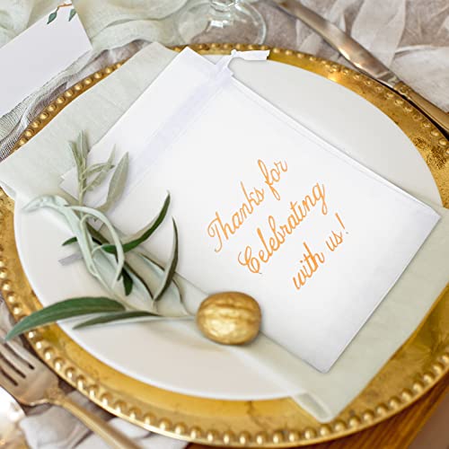 100 Pcs Thank You Bags Sheer Organza Bags Wedding Party Favor Bags with Drawstring Thanks for Celebrating with Us Gift Wrap Bags Mesh Mini Gift Bags for Jewelry Makeup Candy Sachet (White,4 x 6 Inch)