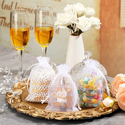 100 Pcs Thank You Bags Sheer Organza Bags Wedding Party Favor Bags with Drawstring Thanks for Celebrating with Us Gift Wrap Bags Mesh Mini Gift Bags for Jewelry Makeup Candy Sachet (White,4 x 6 Inch)