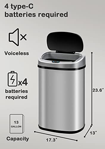 13 Gallon Trash Can Kitchen Trash Can, Motion Sensor Trash Can 13 Gallon Tall Kitchen Waste Bins Trash Bins, Kitchen Garbage Can 13 Gallon Automatic Trash Can with Lid Stainless Steel Trash Cans