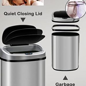 13 Gallon Trash Can Kitchen Trash Can, Motion Sensor Trash Can 13 Gallon Tall Kitchen Waste Bins Trash Bins, Kitchen Garbage Can 13 Gallon Automatic Trash Can with Lid Stainless Steel Trash Cans