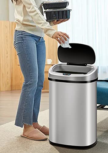 13 Gallon Trash Can Kitchen Trash Can, Motion Sensor Trash Can 13 Gallon Tall Kitchen Waste Bins Trash Bins, Kitchen Garbage Can 13 Gallon Automatic Trash Can with Lid Stainless Steel Trash Cans