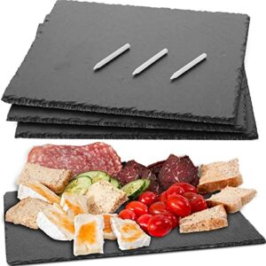 maprial 12 x 10 in 4 pack slate cheese boards, black stone plates charcuterie boards gourmet serving tray cheese platter display chalkboard with soapstone chalk for sushi, party, gift, meat, appetizer