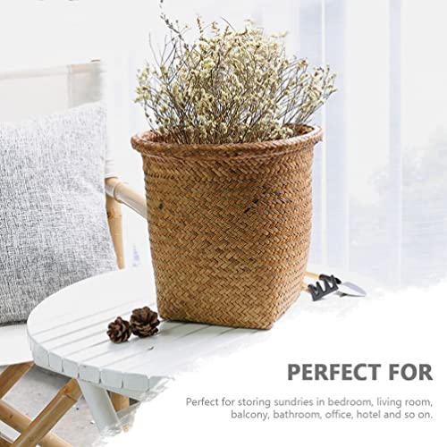 DOITOOL Wicker Trash Can- Natural Paper Waste Basket- Decorative Small Round Trash Bin for Bathrooms, Bedrooms, Offices (26cm/10.4inch Height)