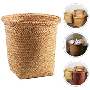 DOITOOL Wicker Trash Can- Natural Paper Waste Basket- Decorative Small Round Trash Bin for Bathrooms, Bedrooms, Offices (26cm/10.4inch Height)