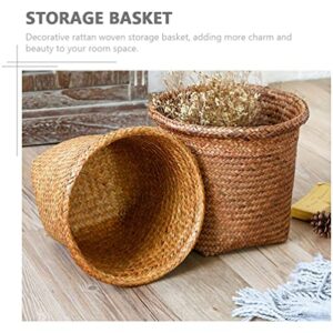 DOITOOL Wicker Trash Can- Natural Paper Waste Basket- Decorative Small Round Trash Bin for Bathrooms, Bedrooms, Offices (26cm/10.4inch Height)