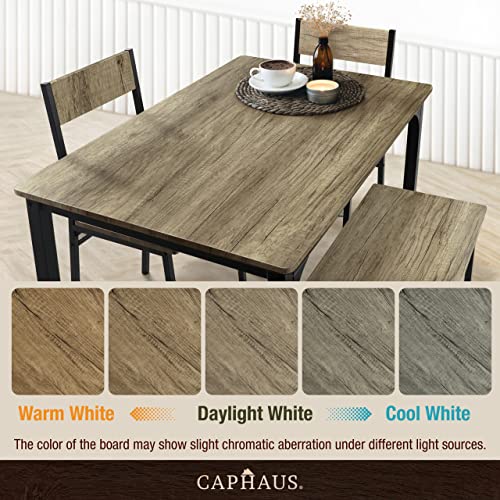 CAPHAUS 4 Pieces Dining Table Set for 4 w/Bench and Chairs, Modern Table Set for Dining Room, Home, Kitchen w/Storage Rack, Rectangle Table, Bench & Two Chairs, Space-Saving Dining Set, Grey Oak