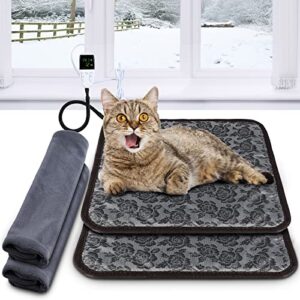 2 pcs pet heating pad heated dog bed waterproof cat warming pad adjustable heated dog pad pet electric heating mat with washable cover, switch, anti bite steel cord for pets puppy 17.7 x 17.7" (gray)