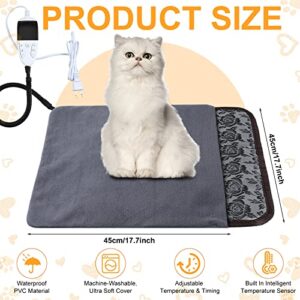 2 Pcs Pet Heating Pad Heated Dog Bed Waterproof Cat Warming Pad Adjustable Heated Dog Pad Pet Electric Heating Mat with Washable Cover, Switch, Anti Bite Steel Cord for Pets Puppy 17.7 x 17.7" (Gray)