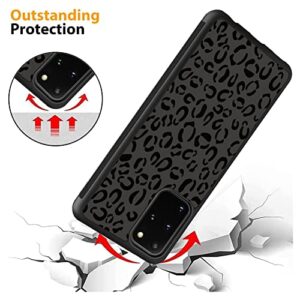 SAKUULO Samsung Galaxy S20 Plus Case, [Screen Protector + Kickstand] Black Leopard Cheetah Design, Anti-Slip Shockproof Lightweight Flexible TPU Bumper Protective Case for Galaxy S20 Plus 6.7 Inch