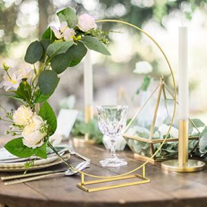 Sntieecr 5 PCS 12 Inch Metal Floral Hoop Centerpiece for Table, Gold Metal Wreath Rings with Stand Gold Wreath Hoop Macrame for DIY Christmas Decorations and Wedding Table Decor