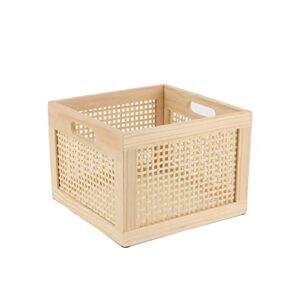 yahuan bamboo wooden storage box cube storage organizer bins decorative wood square basket wood crates wicker storage cubes basket organizer for home,office,closet,shelf (cube bamboo)