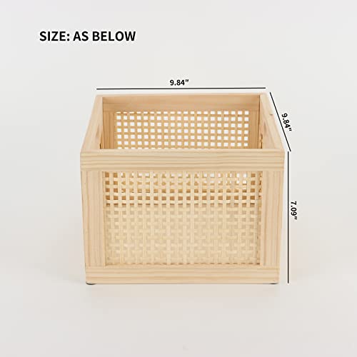 YAHUAN Bamboo Wooden Storage Box Cube Storage Organizer Bins Decorative Wood Square Basket Wood Crates Wicker Storage Cubes Basket Organizer for Home,Office,Closet,Shelf (cube bamboo)