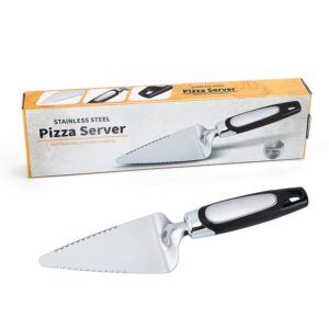 alitopo pie server, essential kitchen tool, stainless steel flatware pizza cake cutter, serrated on both sides, great for right or left handed chef, black & silver (9.8inch)