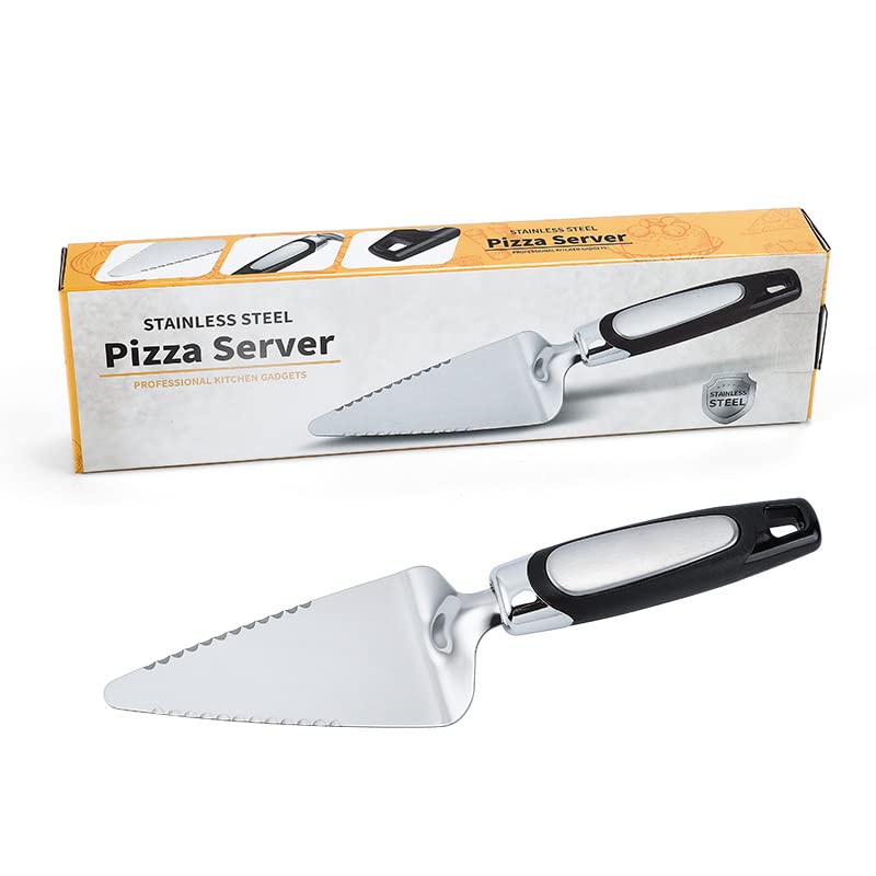 Alitopo Pie Server, Essential Kitchen Tool, Stainless Steel Flatware Pizza Cake Cutter, Serrated on Both Sides, Great for Right or Left Handed Chef, Black & Silver (9.8inch)